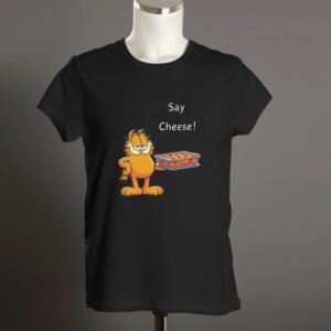 FELIZ Garfield Pizza Say Cheese Black Casual T Shirt Best Casual T Shirts