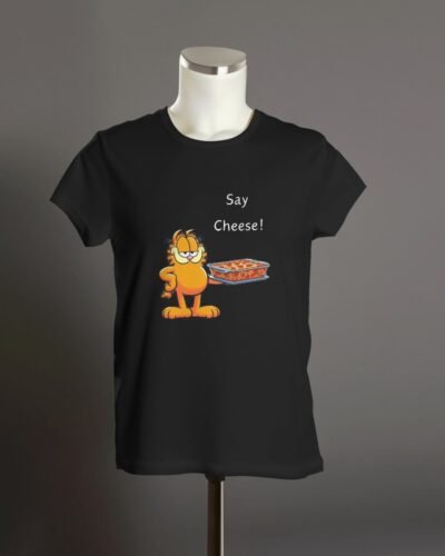 FELIZ Garfield Pizza Say Cheese Black Casual T Shirt Best Casual T Shirts