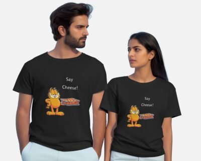 FELIZ Garfield Pizza Say Cheese Black Casual T Shirt Best Casual T Shirts Unisex Casual T Shirts